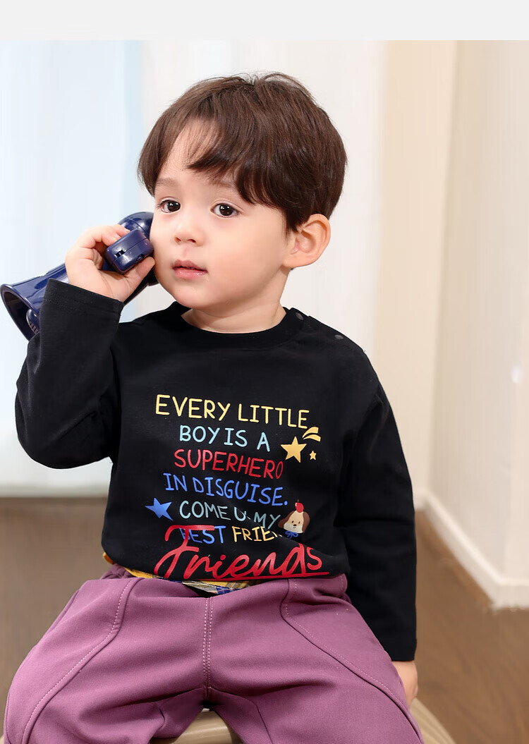 LUSON Little O Dad Boys' Baby Long Sleeve T-Shirt Spring Autumn 2025 New White Letter Cute Infant Top 12